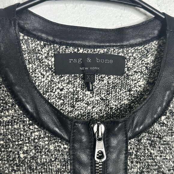 Rag & Bone Minella Leather Trimmed Jacket Gray Black size XS - Picture 3 of 5
